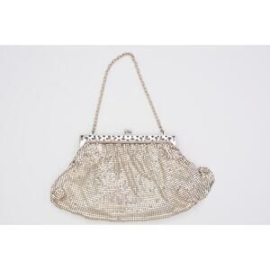 Vintage Whiting & Davis Chainmail Clutch Handbag Purse Silver Metal Mesh Shiny